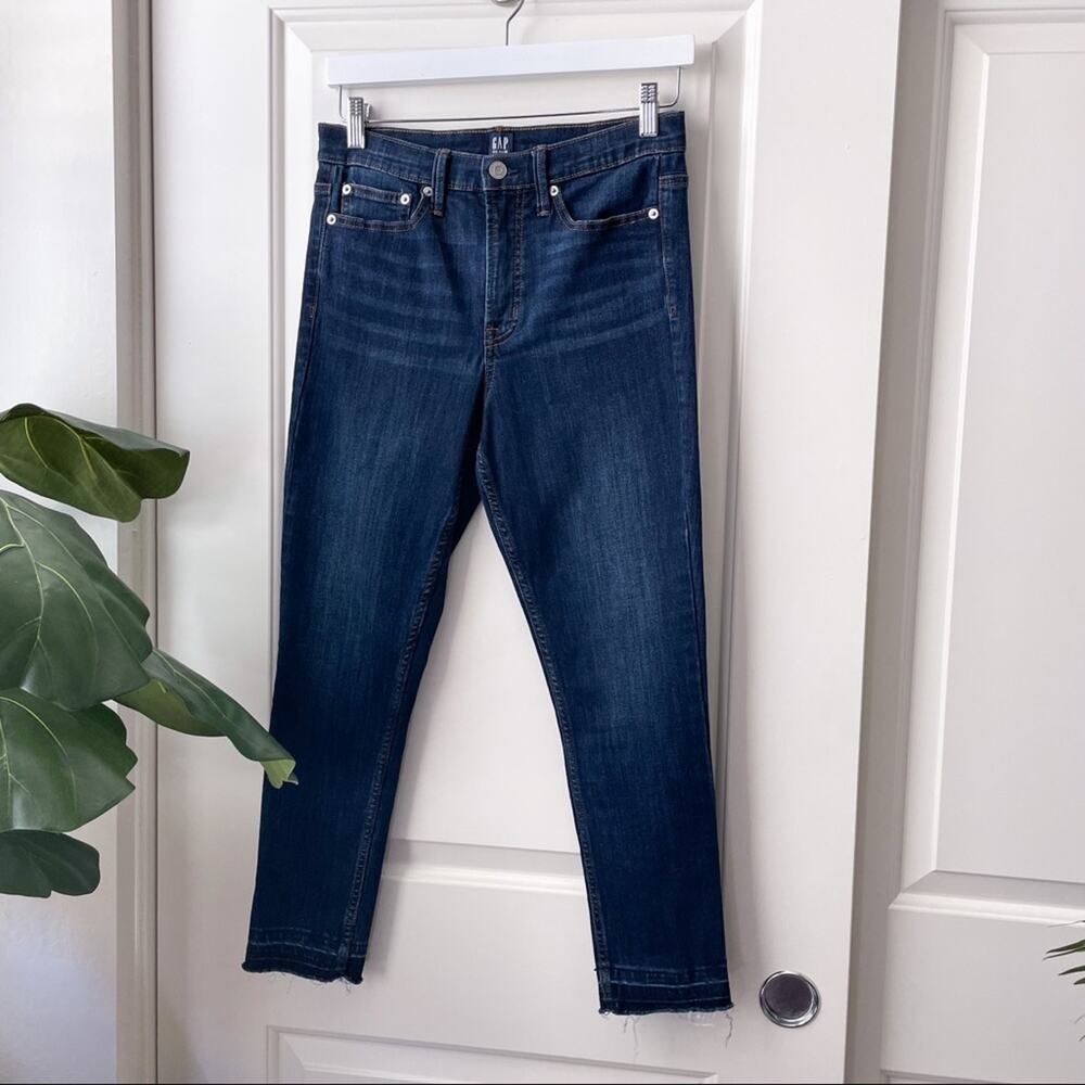 Gap True Skinny Jeans High Rise Undone Hem Dark Wash 28 Reg